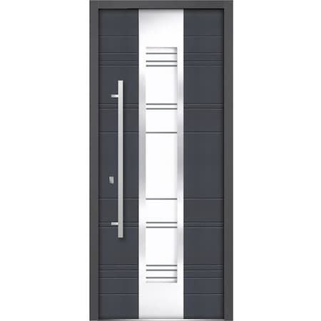 Vdomdoors Front Exterior Prehung Frosted Glass Steel DoorDeux 0757 Gray GraphiteLite Inserts Modern DEUX0757ED-GRE